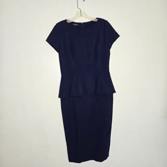 Lafayette 148 Navy Peplum Sheath Dress Short Sleeves Ponte Career Women 6 - Picture 9 of 11